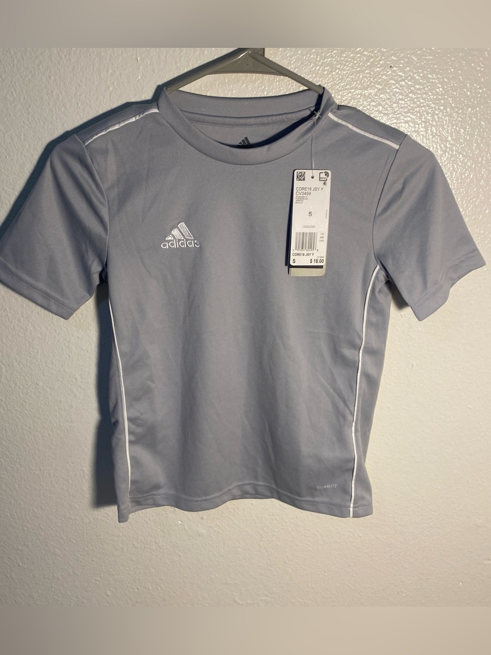 Adidas Core 18 Kids Small Crewneck Climalite Soccer Jersey Light Grey Sporty NWT